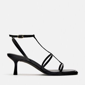 Zara Black Leather Strappy Heels – Size 10